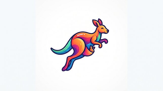 Colorful jumping kangaroo with baby in pouch modern mascot logo vector illustration   