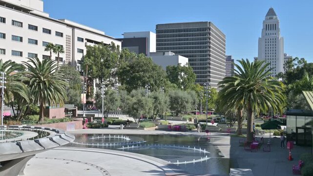 Grand Park and Los Angeles City Hall in downtown LA