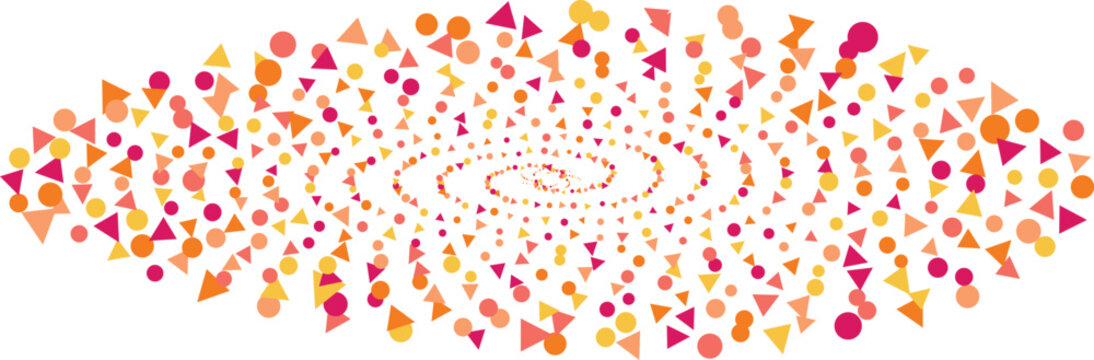 Abstract spiral explosion of colorful geometric shapes in a dynamic pattern with warm gradient lighting