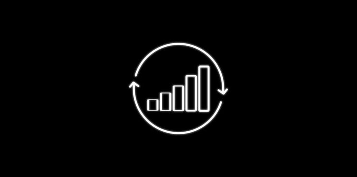 Animated continuous improvement line icon featuring a growth graph animation and rotating cycle flow lines. For process optimization and productivity.