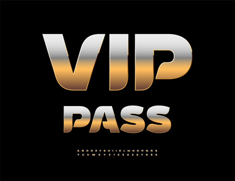 Vector Elite icon VIP Pass. Contemporary Luxury Classy Gold Font. Unique set of Awesome Alphabet Letters and Numbers.