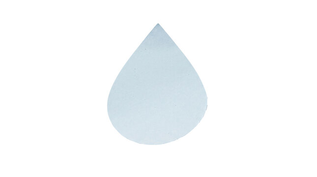 Pale blue paper teardrop shape isolated on white, minimalist water drop symbol for ecology and nature concepts, simple blue droplet graphic