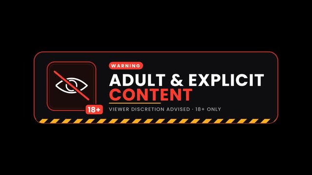 Warning adult explicit content sign with crossed out eye icon and age restriction label. 4k video