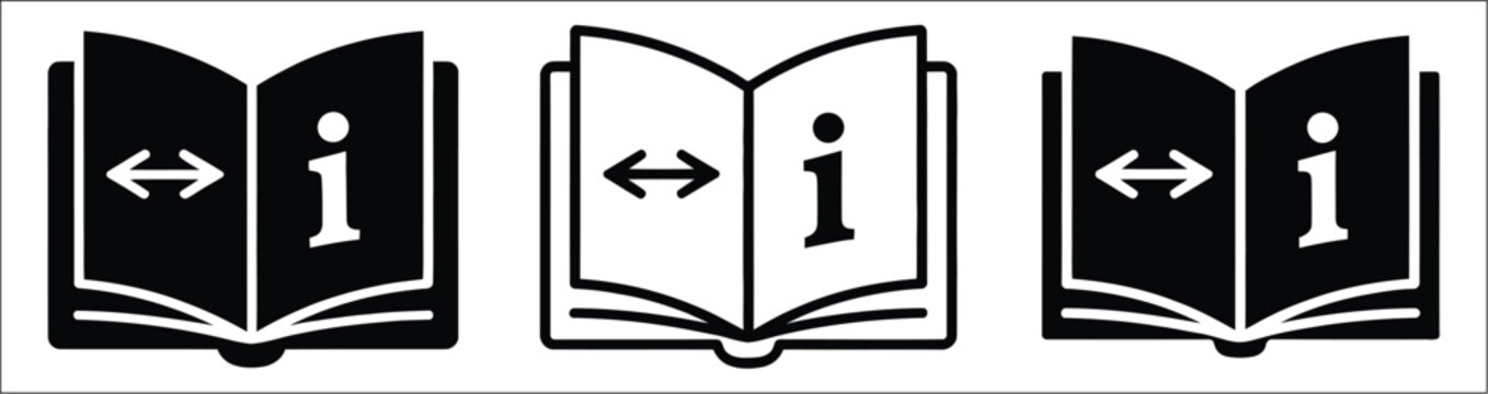 User guide instruction icon set, manual handbook symbols, documentation information graphics, reference book reading concepts, product support resources, isolated vector illustration