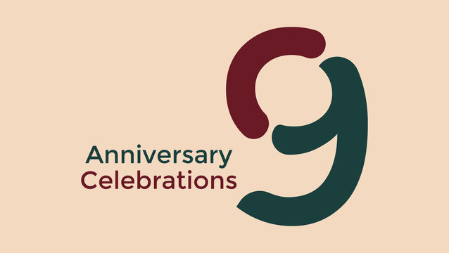 9th anniversary celebrations red and green colors on beige background