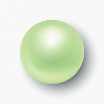 Green Pearl Bead Vector Illustration. Glossy Round Pearl Isolated, Top View. Luxury Jewelry Pearl Sphere. Elegant Pearl Gem Design Element