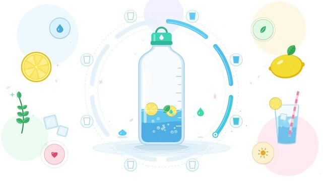 Minimalist Hydration Tracker App Interface With Lemon Infused Water Bottle