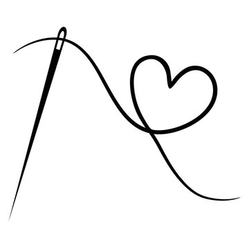 Black sewing needle with heart stitching pattern