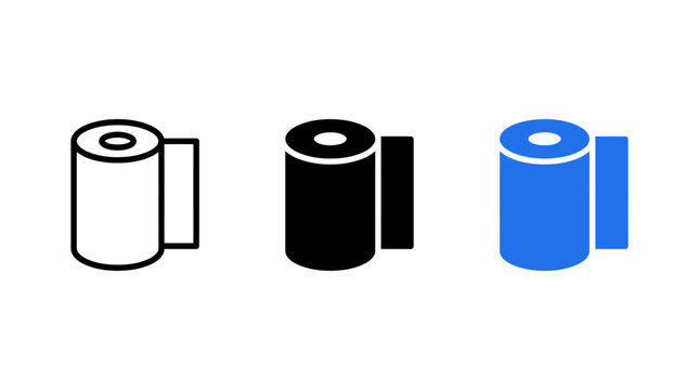 Toilet paper roll icon set with bathroom supplies cleaning household