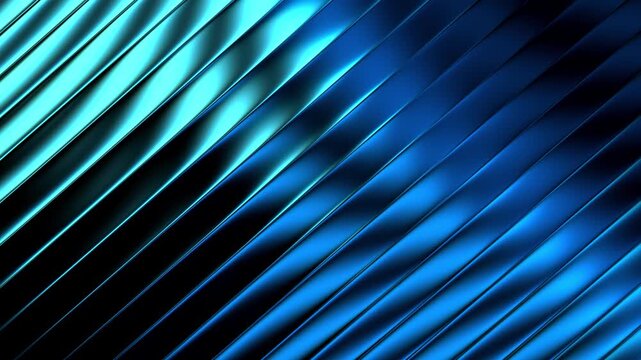 Blue fractal metallic diagonal stripes with glossy cyan reflections and dark shadows, abstract 3D rendered technology background