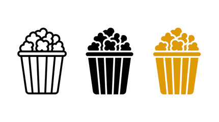 Plakat Three popcorn bucket icon variations in outline solid and gold color styles