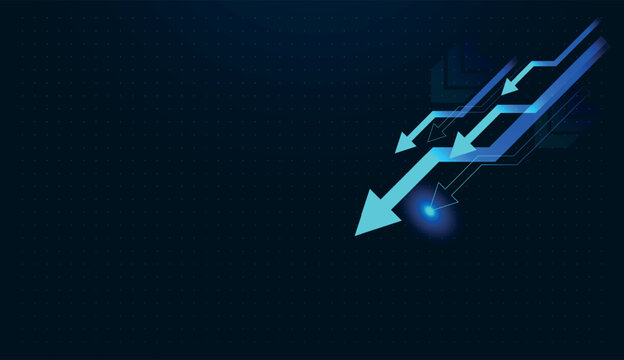 Abstract finance graphic featuring downward arrows, representing decreasing sales, reduced demand, and changing supply levels concept of finance elements