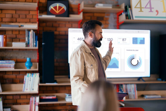 Business Presentation Meeting With Presenter And Dashboard
