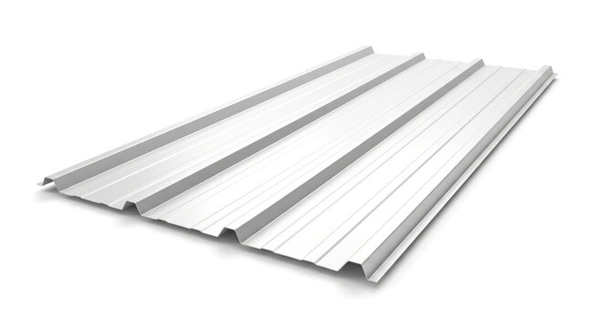 Silver corrugated metal roofing sheet isolated on white background
