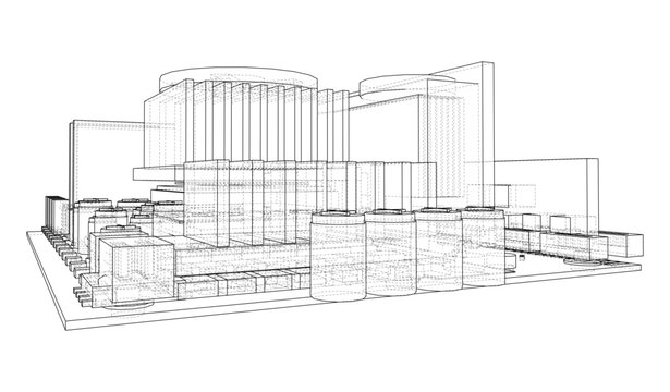 industrial plant wireframe illustration. Vector