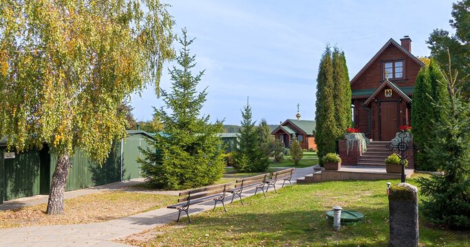 Wooden Orthodox church at the monastery in Odrynki, Orthodox male monastic hermitage established in 2009 in the Podlasie region.