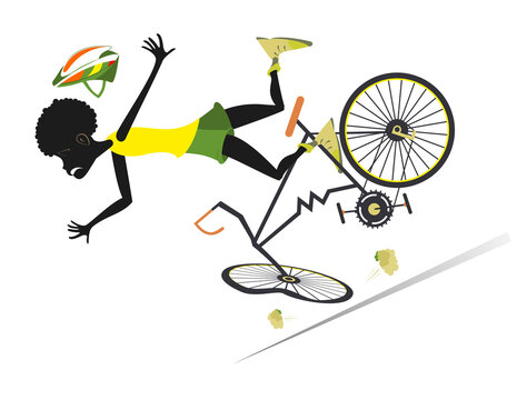 Sport accident. African cyclist falling down from the bicycle