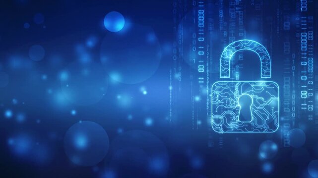 Cybersecurity data protection shield animation with digital lock icon, secure network encryption, Cyber security and digital computer protection with padlock symbol. Technology concept. 4k video