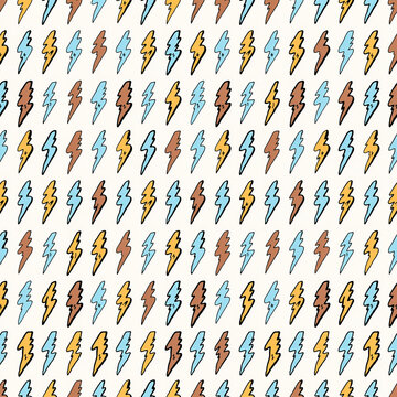 Seamless pattern with colorful lightning bolts