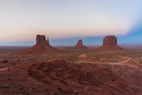 Iconic Monument Valley Buttes at Sunset in Arizona Utah Desert Landscape
