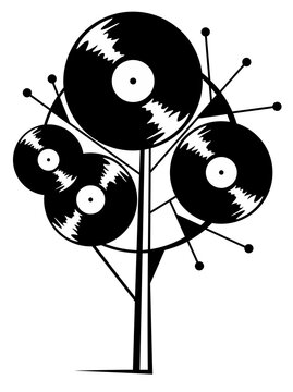 Music on vinyl concept icon. Black and white illustration