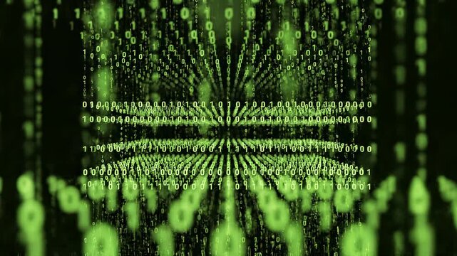 Green digital binary code abstract animation background