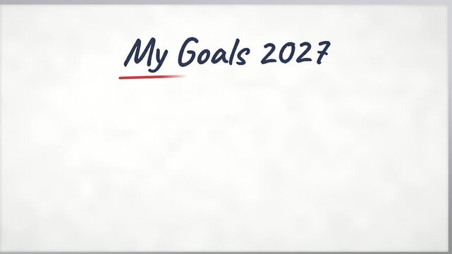 My Goals 2027 handwritten on whiteboard with numbered list 1 2 3, new year resolutions animation 4K