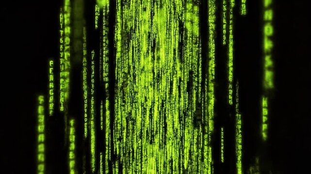 Digital rain of green code animation