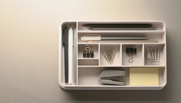 Minimalist Desk Organizer Filled with Stationery Supplies and Pens