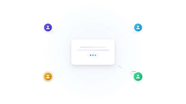 Group chat avatars with sequential typing indicator and pulsing message bubble