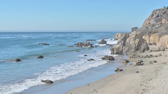 Sandy cove and sea stacks at El Matador State Beach Malibu
