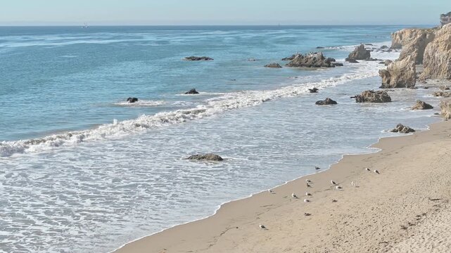 Aerial view of the rugged coast at El Matador Beach in Malibu