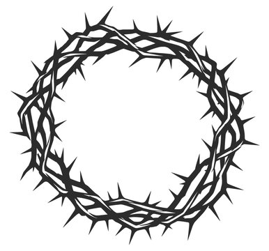 Circular Crown of Thorns Black Silhouette Vector Illustration Religious Symbol Design.