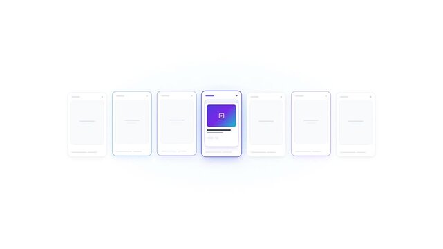 Content calendar sequence with illuminated schedule tiles and moving thumbnail