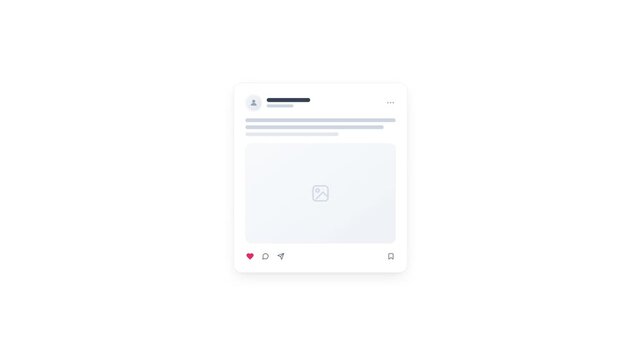 Social media post card interface sliding upward with skeleton elements
