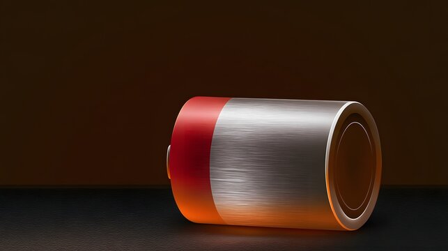 Cylindrical battery with red cap on dark textured surface