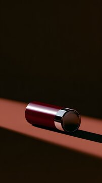 Cylindrical battery with red and silver metallic body on dark surface