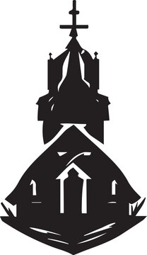 Black church silhouette vector graphic with cross steeple on white background cathedral building architecture