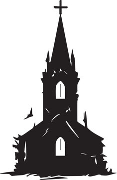 Tall gothic church building silhouette with steeple and cross element cathedral architecture background