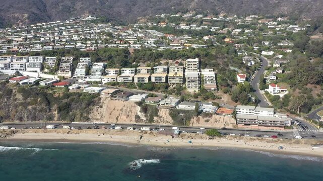 Aerial view of the Pacific Coast Highway along the Malibu coast