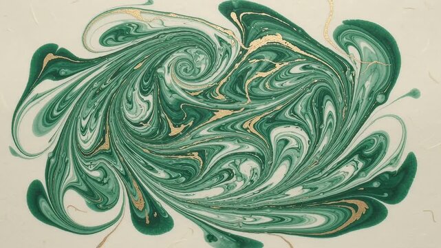 Emerald green and gold liquid swirling abstract marbling art