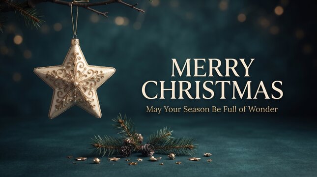 Merry christmas greeting card with decorative star ornament