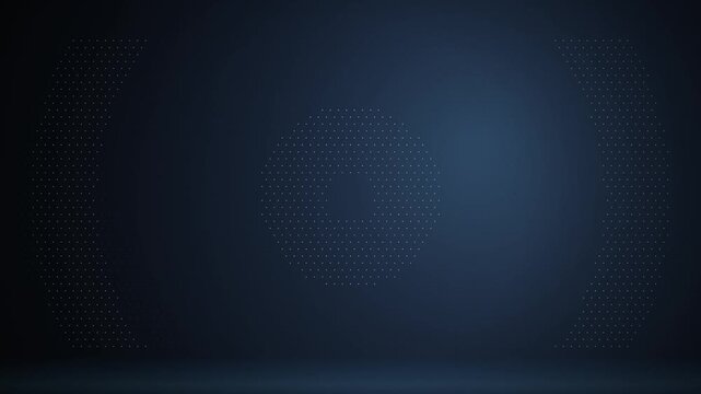 Abstract Motion Graphic Background Featuring Glowing White Dotted Geometric Shapes and Shifting Circular Patterns on a Dark Blue Digital Display for Modern Video Production