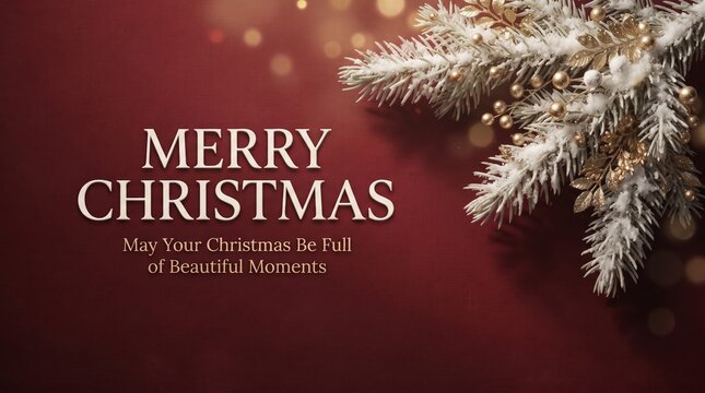 Merry christmas greeting card with decorated pine branch