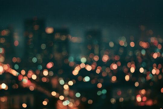Soft-focus nightscape with colorful bokeh circles and nostalgic color palette
