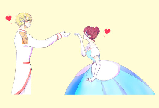 手を取ろうとする王子様とお姫様　恋　横側