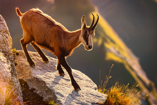 Eine Gemse klettert auf einem Felsen herum