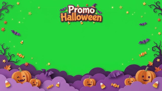 Animated green screen Halloween promo motion graphic frame lower third video overlay with chroma key suitable for spooky holiday events background