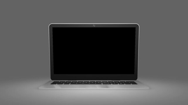Laptop mockup with blank screen, modern notebook computer on grey background, digital device display for website showcase and app presentation