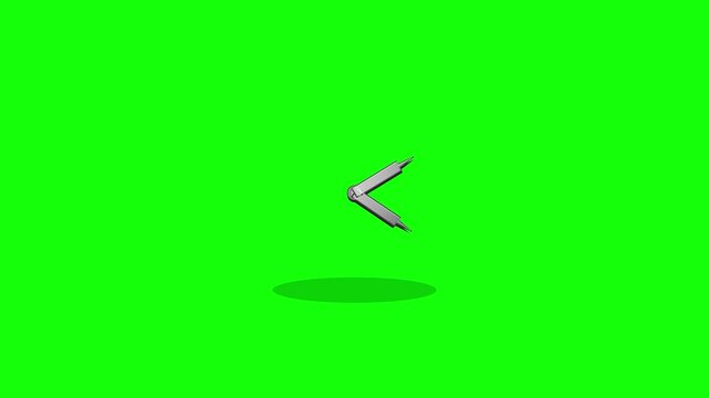 Metallic compass drawing tool moving against green screen background